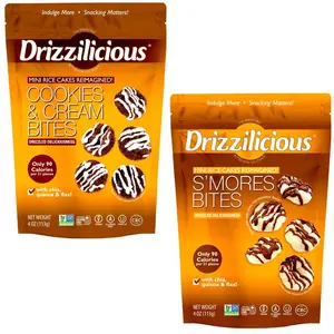Drizzilicious Cookies & Cream & S'mores Flavors Mini Rice Cakes Duo Pack - Vegan Gluten-Free Allergen-Free Snacks for Adults Kids 4 oz Bags Pack of 2