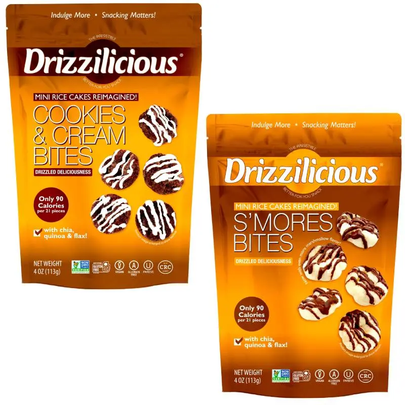 Drizzilicious Cookies & Cream & S'mores Flavors Mini Rice Cakes Duo Pack - Vegan Gluten-Free Allergen-Free Snacks for Adults Kids 4 oz Bags Pack of 2