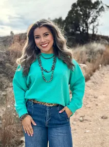 Baylen Turquoise Textured Top