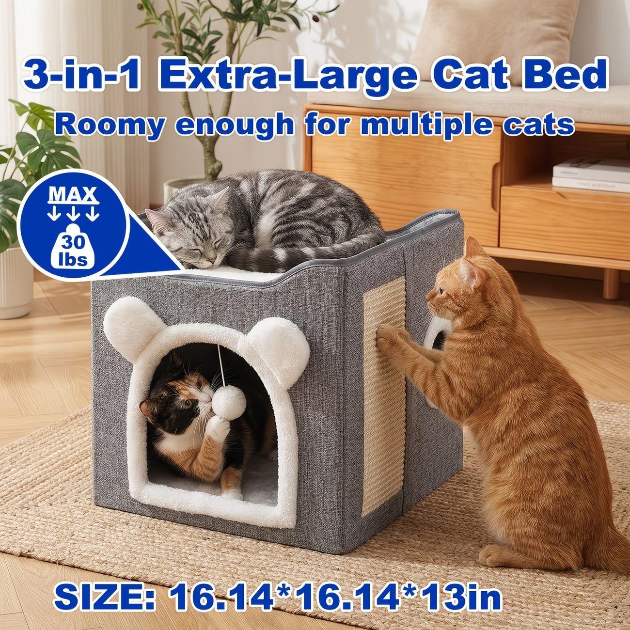3-in-1 Foldable Cat House & Sisal Scratcher | Double-Layer Semi-Enclosed Bed | For Anxious Cats