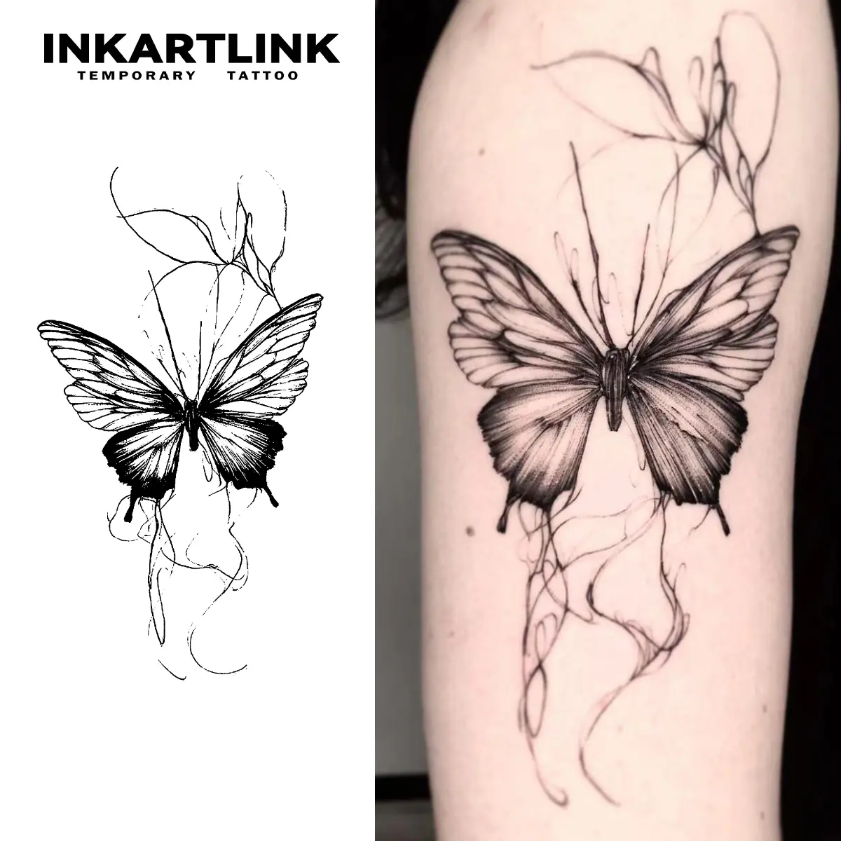 INKARTLINK [2 Sheets] Realistic Sketch Butterfly Ephemeral Tattoos - Waterproof Minimalist Aesthetic Arm Temporary Tattoos, Fake Wing Stickers, Women's Body Art Adornments