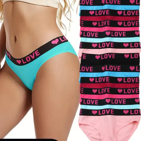 12 Pcs Seamless Stretchy Briefs, Simple & Comfy Breathable Intimates Panties, Women's Lingerie & Underwear with Contrast Trim, Fit Pastel Womenswear Print