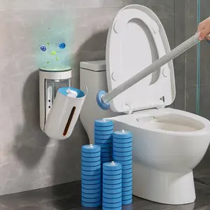 Wall-mounted Disposable Toilet Brush Cleaner with8PCS Brush Head, Bathroom Long Handle CleaningBrush Toilet Accessories, No-rinse Replaceable ToiletBrush Head