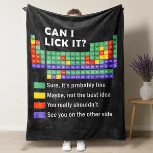 Periodic Table Themed Blanket CAN I LICK IT Funny Parody Periodic Table Blanket - Cozy Fuzzy Plush Comfy All-Season Sofa Bedroom Dorm Couch Office Car Travel Home Bedding