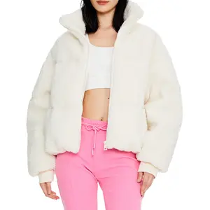 Orolay Women's Fuzzy Fleece Cropped Jacket, Fluffy Shaggy Winter Coat with Down-Filling and High Collar, Stylish Outerwear, Cozy Womenswear