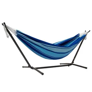 Vivere Double Cotton Hammock, Comfortable Daybed, Steel Stand, 9', Island Breeze
