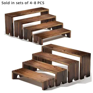 2 Set Wooden Tiered Risers Display Stands, Stackable Wood Cupcake Display Stand, Farmhouse Decor, Food Display Risers for Party