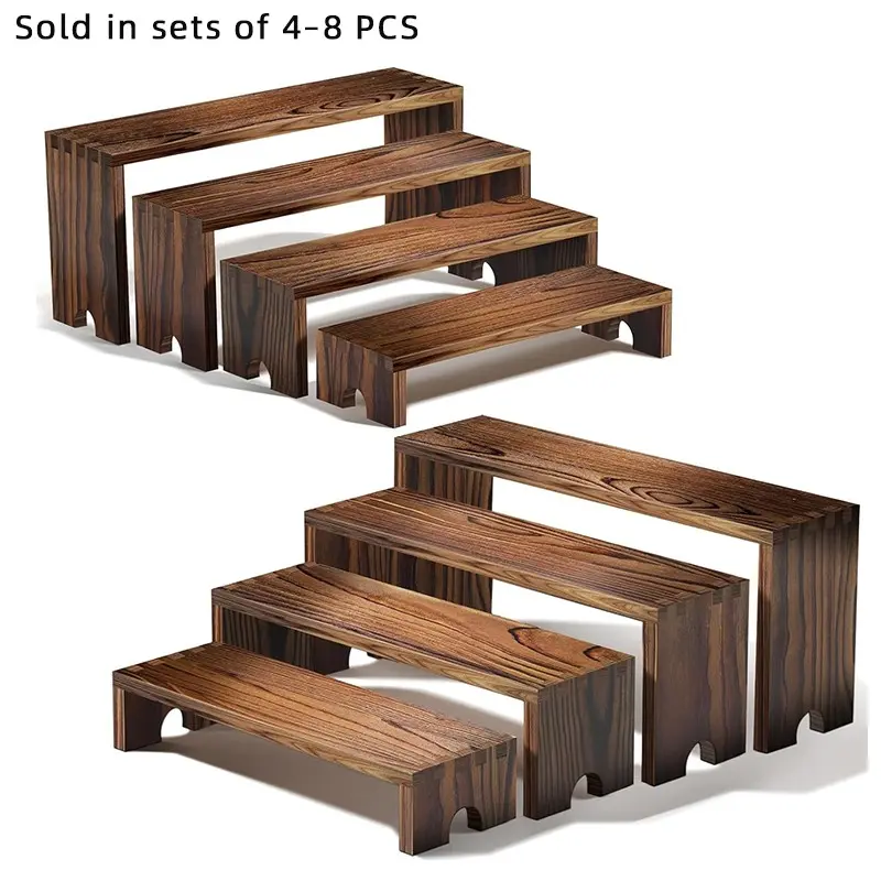 2 Set Wooden Tiered Risers Display Stands, Stackable Wood Cupcake Display Stand, Farmhouse Decor, Food & Candy Display Risers for Party, Event, Racks, Dessert Table Stands