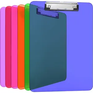 Colored Transparent Clear Plastic Clipboards with Low Profile Metal Clips, 12.5x9 Inches Letter Size, Bulk Class Set, Acrylic Clipboards with Hanging Hook, Holds 100 Sheets