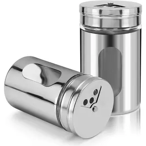 2pcs Salt and Pepper Shakers,Stainless Steel Shaker for Salt Powder Sugar Cinnamon Pepper, Spice Dispenser with Adjustable Pour Holes,Silver