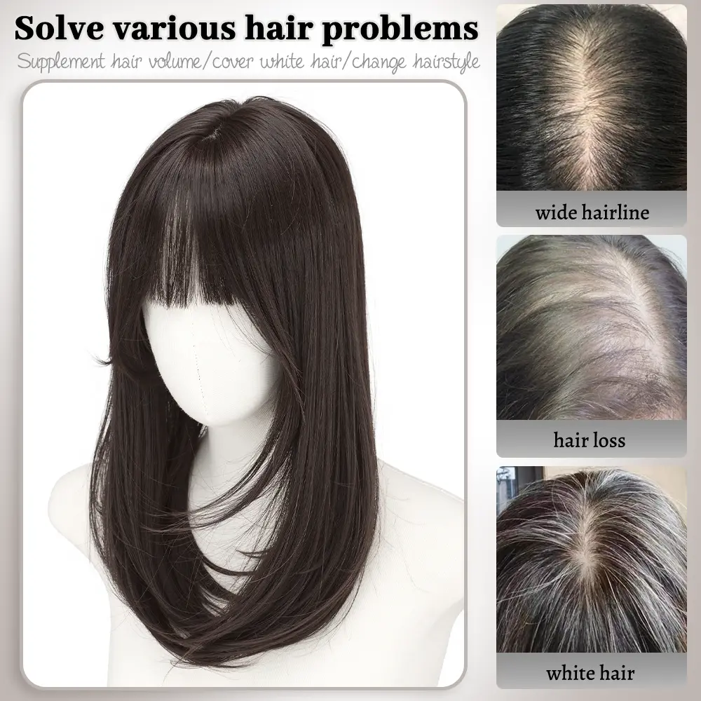 ONLYCUTE Hair Topper with Bangs 18 inch Synthetic Slightly  display picture 2