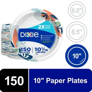 150-Pack 10 Inch Disposable Paper Plates – Heavy Duty Dinner Plates for Parties, BBQs, Picnics, Catering, Family Gatherings & Everyday Meals, Assorted Colors