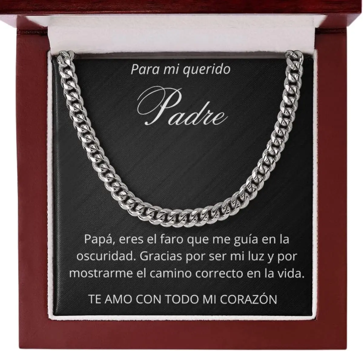 Regalo Para Papa de Hija Cadena Cubana Detalle Original Para Hombre Collar Con Mensaje Dedicatoria Idea Dia del Padre Cumpleaños Regalo Navidad de Hijo Para Papa (Stainless Steel / Luxury Box)