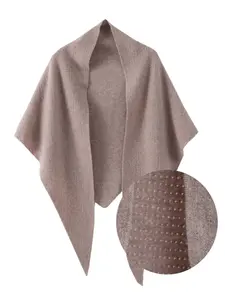 Women's 100% Pure Wool Hollow Out Triangle Shawl, Winter Warm Fashion Knitted Scarf, Neck Protector Outerwear Accessory
