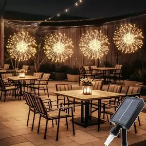 Solar Powered Outdoor Light, 4 Counts 240/360 LED Flashing Starburst Ball Light, Copper Wire Fairy Light for Patio, Umbrella, Eaves, Garden, Tree, Tent, Decoration, Outdoor Landscape Lighting, Outdoor Decorative Lights, Outside Lights