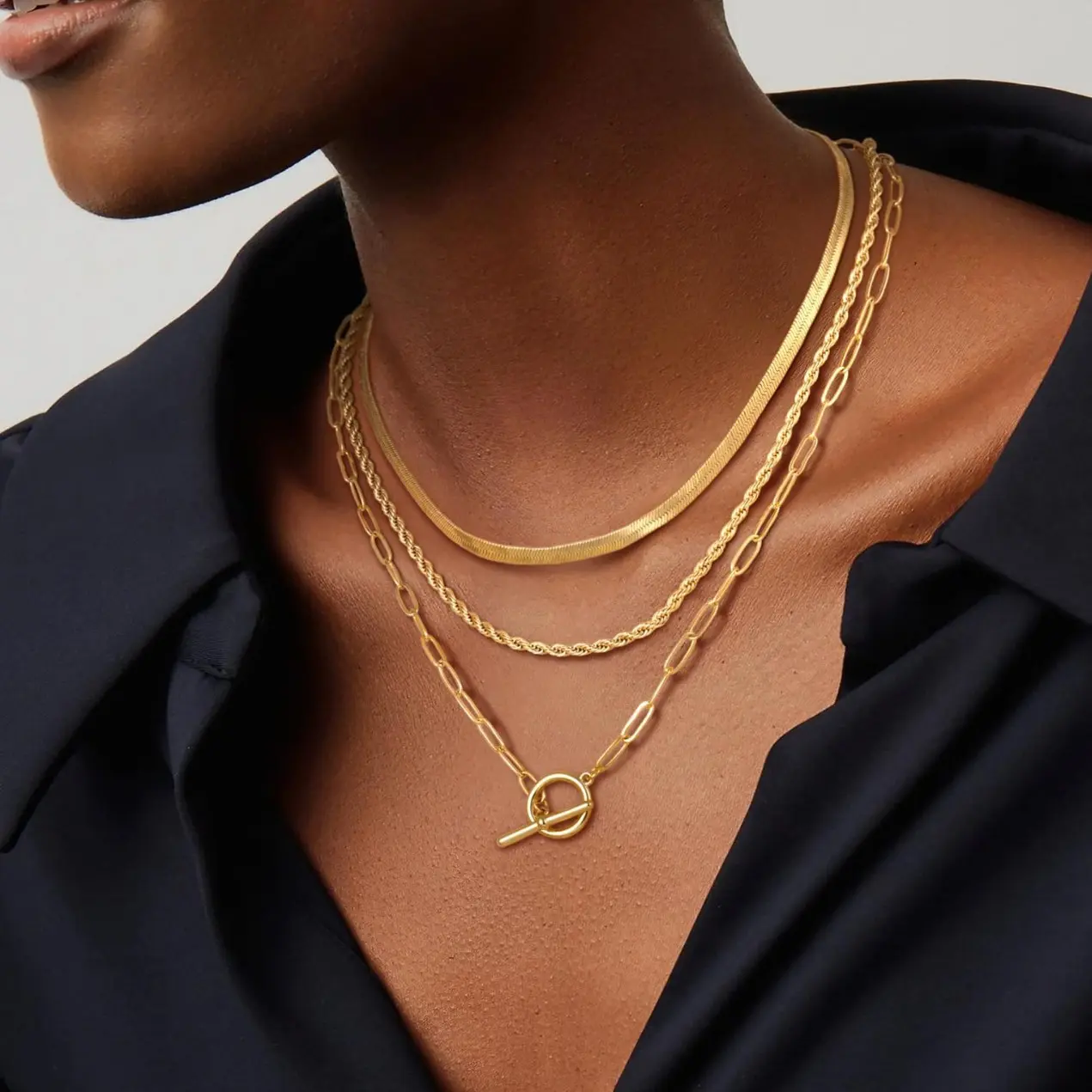 New Layered Toggle Gold Necklaces for Women:Dainty Link Chain Necklaces Paperclip Cuban Rope Adjustable Choker T-Bar Toggle Clasp Chunky Necklace For Valentine's Day gifts Trendy Jewelry