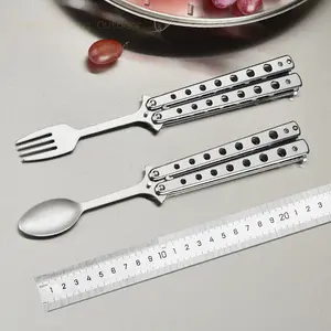 Viral 2-in-1 EDC Gadget! Stainless Steel Butterfly Trainer & Camping Utensil - Smooth Flipping for Practice, Perfect for Eating. The Ultimate Conversation Starter