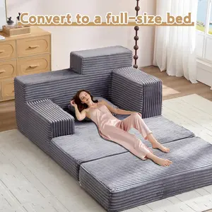 Chaise Lounge Chair Indoor 60'' x 54'', Oversized Sofa Bed Sleeper, High-Density Foam Cloud Couch with Dual-Height Armrests and 2 Pillows for Living Room, Bedroom, Reading Room