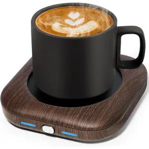 3-Temp Settings Coffee Mug Warmer for Desk with 4 Hrs Auto Shut Off, Fast Heating Smart Wood Candle Warmer, Ideal Coffee Gift Accessories to Keep Beverages Warm