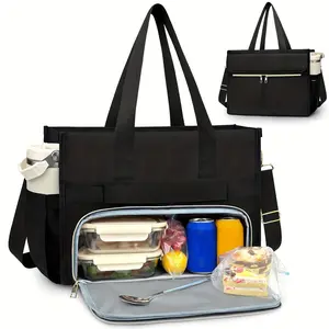 Women's Insulated Lunch Bag with 15.6 Inch Laptop Compartment, 40oz Side Pocket, Oxford Fabric Work Handbag, Stylish & Functional Design, Insulated Bento Bag