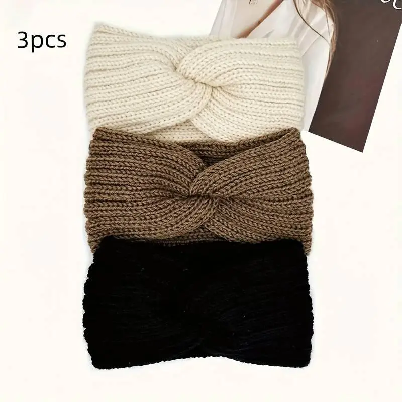 [Best Christmas Gift]  Triple KnotWarmth Ribbed Knit Headband Set-3pcs-4pcs (Classic Neutrals,)