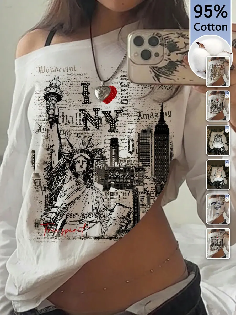 Oversized Graphic Tee Asymmetrical Newspaper Print Streetwear Summer Outfit