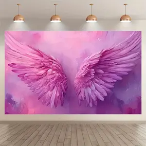 2D Flat, Pink & Purple Angel Wing Wall Tapestry - Large 2D Flat Sheer Fabric Panel with Pastel Pink to Lilac Hues, Wedding Party Decorations, Photo Backdrop, Easy Setup (No Electricity) - Lightweight for Room & -Themed Events, 2D Flat