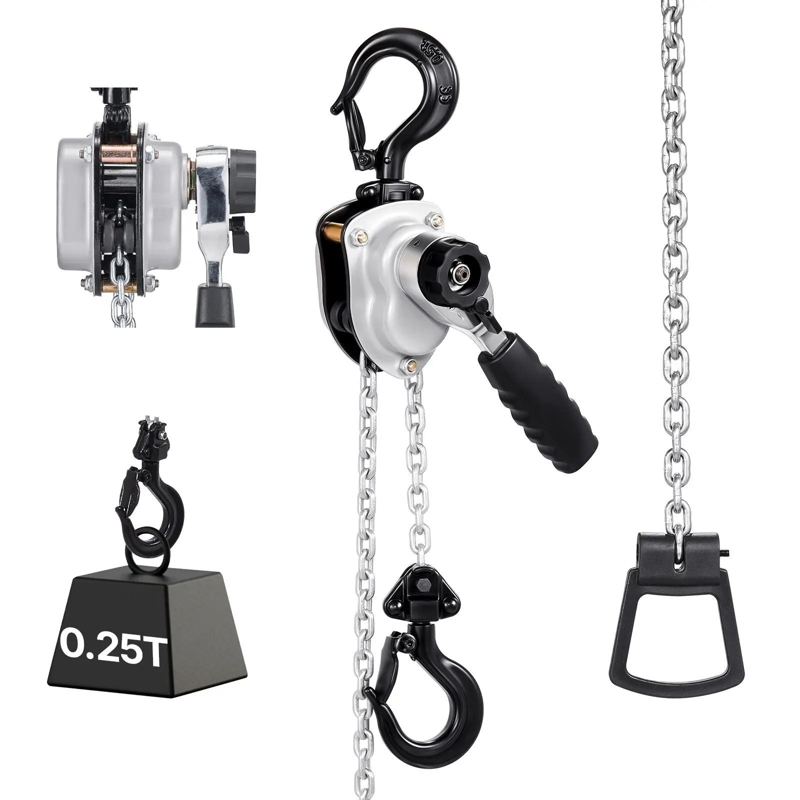 VEVOR Manual Lever Chain Hoist, 1/4T 550LBS Capacity Heavy Duty Come Along, 5FT Lift G80 Alloy Steel Chain With Dual Pawl Mechanical Brake,360°Rotating Hooks, for Warehouse Construction Garage