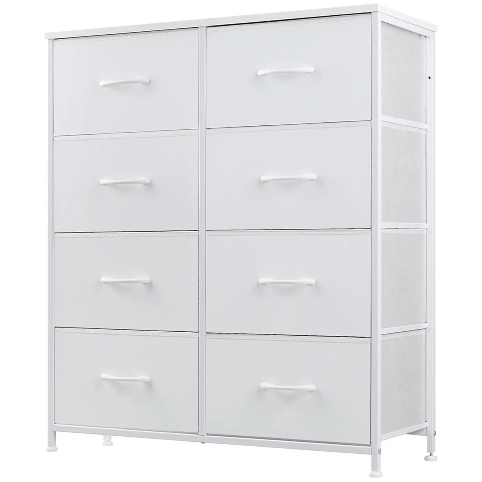Dresser for Bedroom, Chest Organizer Unit with 8 Fabric Bins, Fabric Storage Tower, Drawer Organizer with Steel Frame, Wooden Top for Nursery, Living