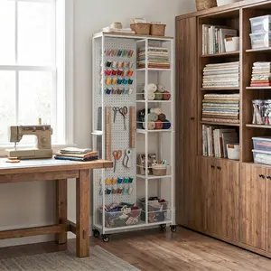 5-Tier Rolling Gap Storage Cart with Pegboard, 68.7" Tall Shelving Unit for Craft Room & Kitchen Pantry (Indoor Furniture Shelves & Racks)