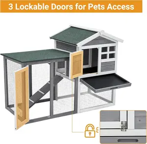 48'' Wooden Rabbit Hutch, 2-Tier Chicken Coop with Leak-Proof Tray, Indoor Outdoor Small Animal Cage, Weather-Resistant Rabbit Cage with Run and Pen