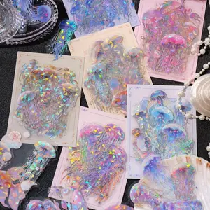 120 Pcs Holographic Glitter Jellyfish Ocean Life Stickers Transparent Sea Marine Animal Stickers for Junk Journal Scrapbooking Supplies