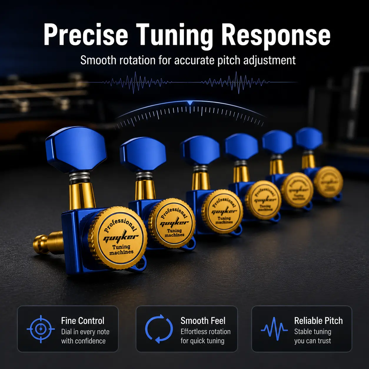 Guyker GK-D-07SP Locking Tuners with Metal Parts, Dopamine Color, 1:18 Gear Ratio Gear Mechanism, 6R for Right-handed Guitar Tuning