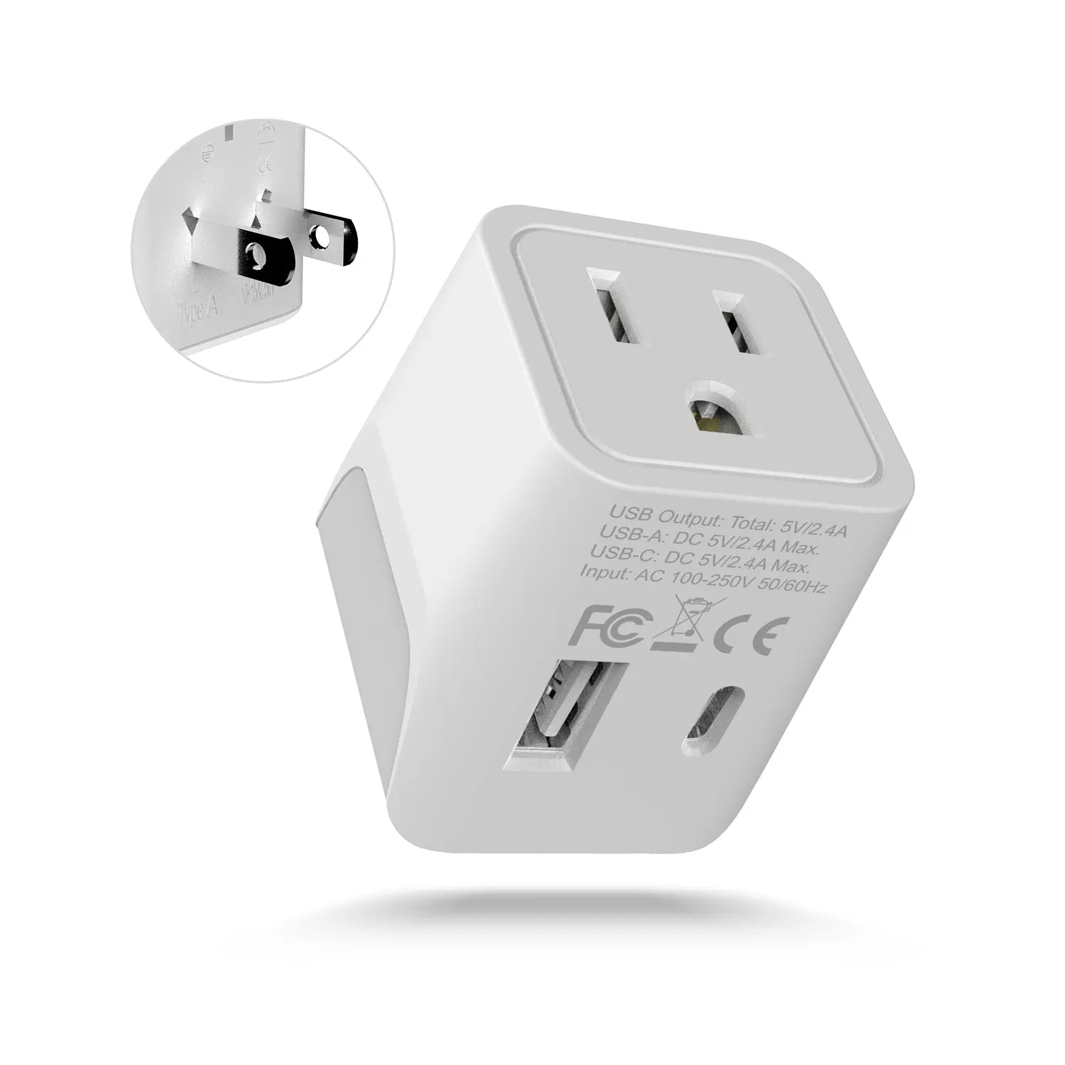 Japan, Philippines Travel Adapter - Type A - USB-A + USB-C (CTU-6)