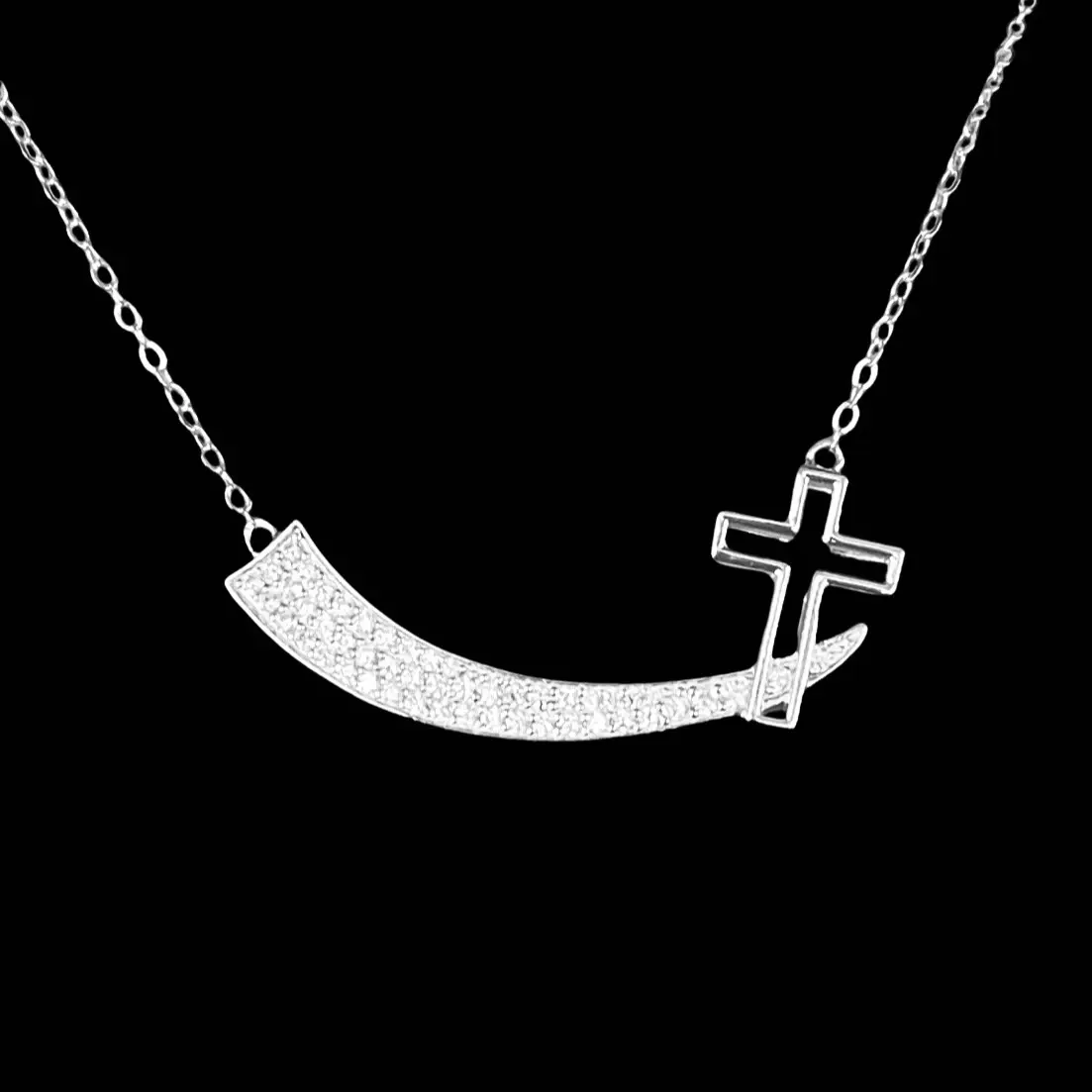 Ace Collection Silver Curve Cross Necklace