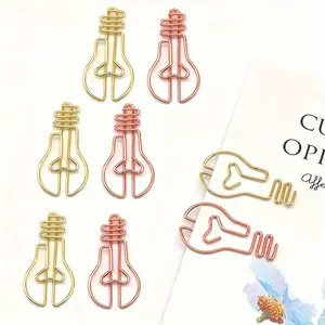 10pcs Creative Light Bulb Shaped Paper Clips, Colorful Cartoon Office Document Clips, Golden Metal Memo Clips for Test Papers, Bookmarks, Stationery