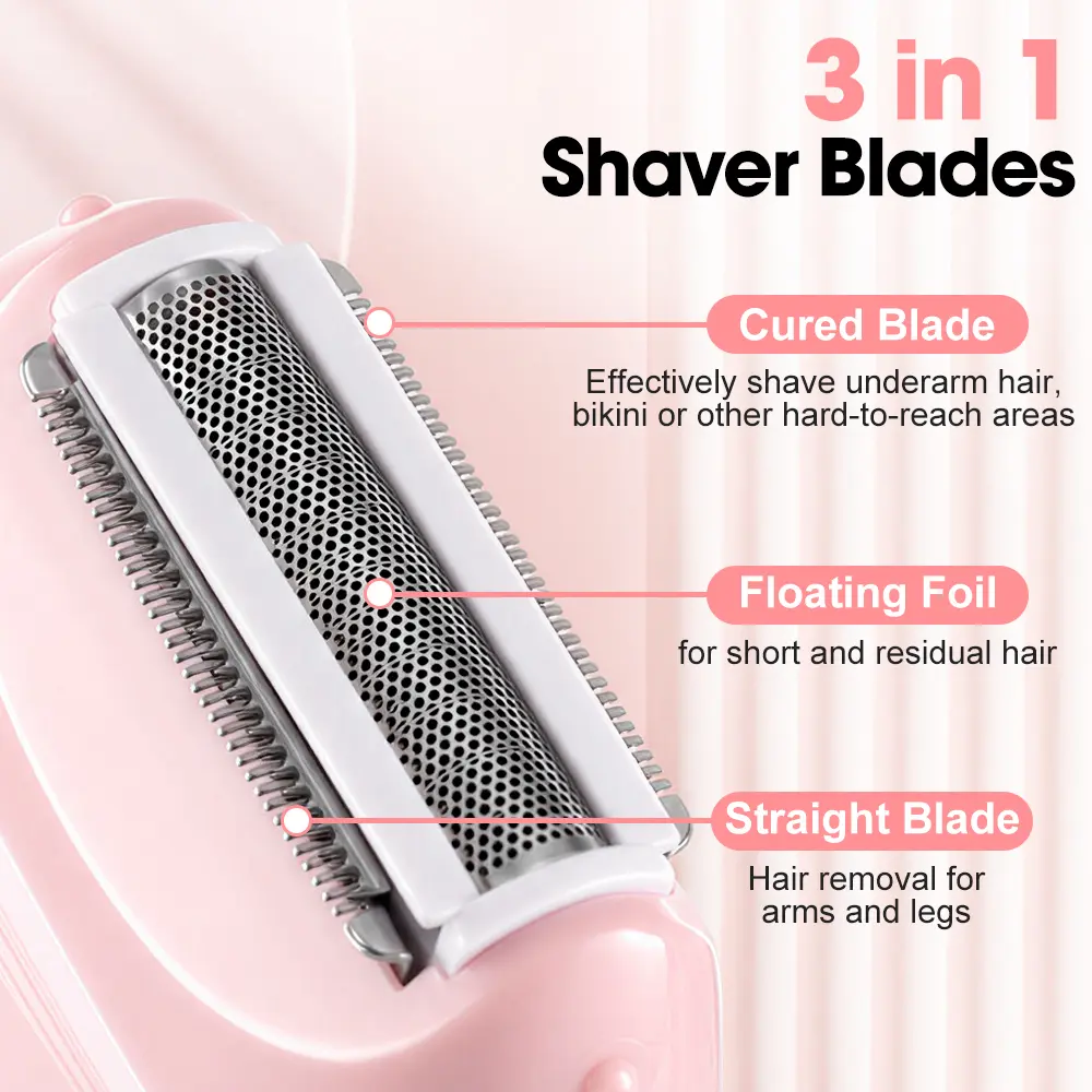 Women's Portable Multifunctional Hair Shaver - 3 Floating Blade Electric Foil Razor, Washable Detachable Head, Cordless USB Rechargeable Mini Travel Hair Removal Tool for Full Body Grooming, Cleans Easily, Shaver Women, Triple Head