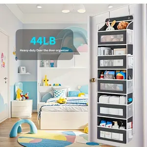 Over-the-door hanging storage cabinet 5-tier shelving with 5 large-capacity pockets anti-tip door hanger for bedrooms bathrooms and pantry 44LB capacity Organiser