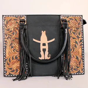 Sunset Rodeo Handtooled and Grain Leather Tote Bag