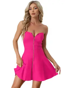 INSPIRE CHIC Sexy Strapless Party Dress Night Out Sleeveless Mini Dresses Hot Pink