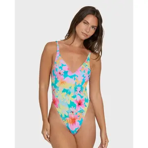 BILLABONG Women's Pipe Dreams Deep V One-Piece Swimsuit, Stretch Knit Open Back Supportive Straps