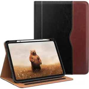 Case for iPad A16 11th Generation 2025 / 10th Gen Case 2022, for 11 Inch / 10.9 Inch iPad Multi-Angle Viewing PU Leather Stand Cover with Pencil Holder & Pocket, Auto Sleep/Wake, Black Brown