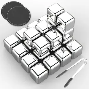 24 Pack Stainless Steel Ice Cubes Reusable - With Tongs And Stones Men Gifts For Drinks  Chilling Rocks