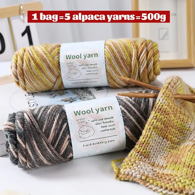 Premium Hand-Knitted Soft Wool Bulk Yarn, Warm Handmade Knitting Knitting Thread for Autumn Winter Coats Scarves Hats Gloves Accessories, 1 Bag = 5 Balls = 500g