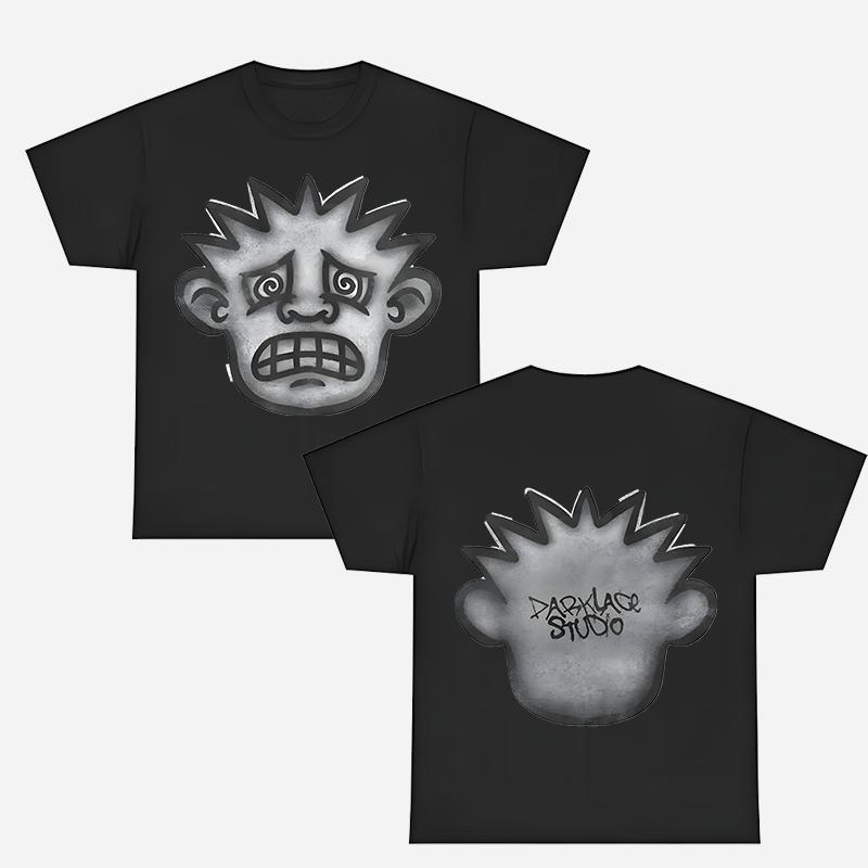 Men's Oversized Graphic T-Shirt for Men Black Cropped Tee with Distinctive Face Design Unique Streetwear Style Perfect for Casual Outings And Statement Fashion Tee Tops