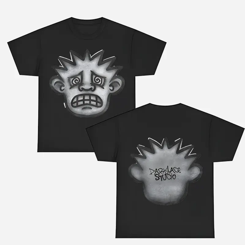 Men's Oversized Graphic T-Shirt for Men Black Cropped Tee with Distinctive Face Design Unique Streetwear Style Perfect for Casual Outings And Statement Fashion Tee Tops