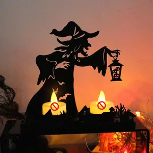 Funny Shadow Candle Holders for Halloween, Black Iron Witch Tea Light Holder, Vintage Decorative Tealight Candle Holder, Spooky Home Tabletop Decor Metal Decoration