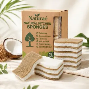 Clean Kitchen Sponges – Individually Wrapped Coconut Cellulose Sponge Set (10 Pack), Hygienic & Odor-Free, Non-Scratch Eco Friendly Dish Scrubber, Plant-Based Natural Sponges for Kitchen Cleaning & Everyday Use