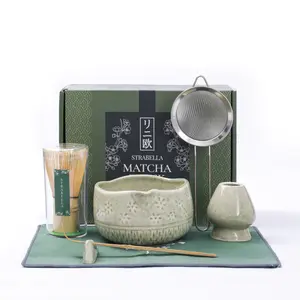 Strabella Matcha Whisk Set - Bamboo Tea Whisk Scoop & Bowl for Matcha Lattes Complete Set with Sifter and Whisk Holder Eco Friendly & Durable Handcrafted for Authentic Japanese Tea Rituals