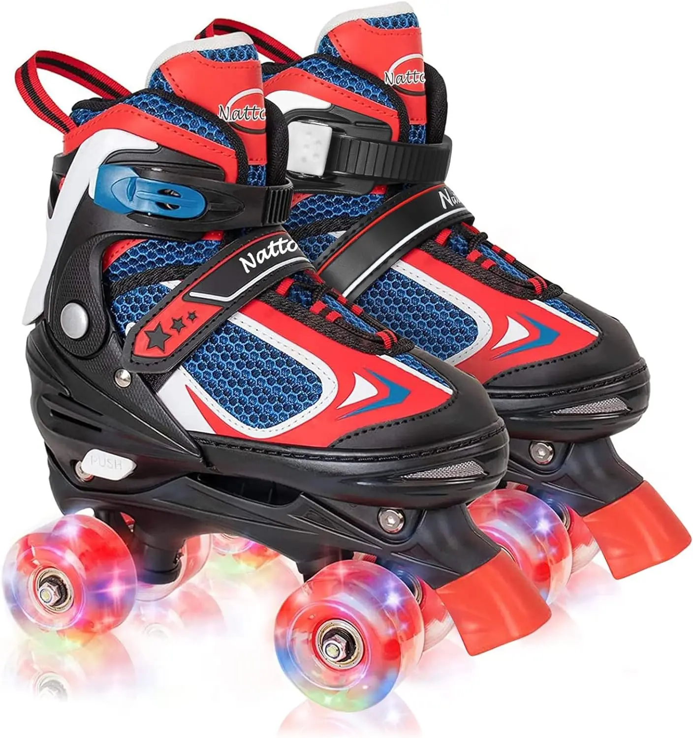 Nattork Kids Roller Skates, Durable 4-Size Adjustable High-Tops with Ankle Protection and 8 Light-Up PU Wheels for Indoor Outdoor Beginners, High Elasticity